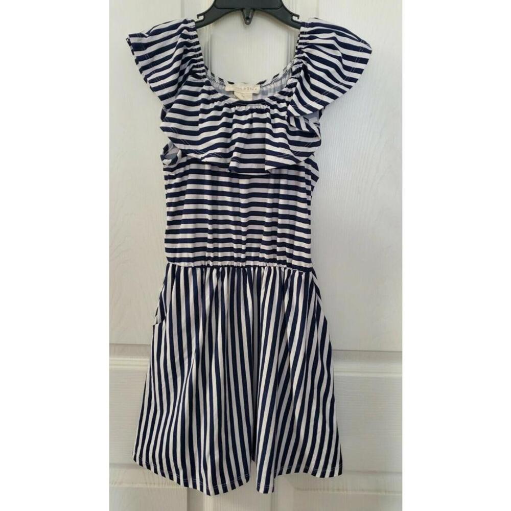 Girls Emma & Elsa Striped Blue & White Dress Size 6x Sleeveless Pullover